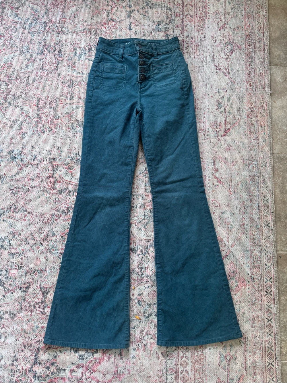 American Eagle Teal corduroy Button-Front Flare pants